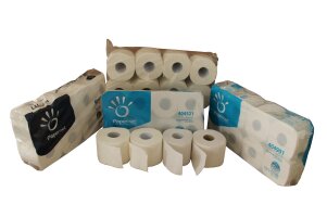 Toilettenpapier-Kleinrollen und Einzelblatt