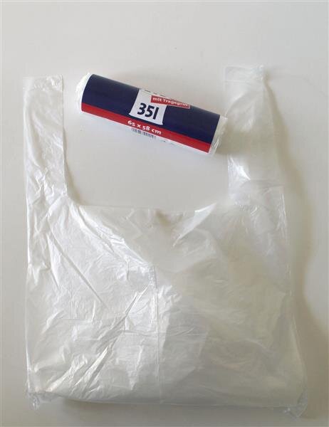 Mülleimerbeutel mit Tragegriff, 35 Liter, HDPE, 65 x 58 cm, transparent, 4 Rollen=100 Beutel