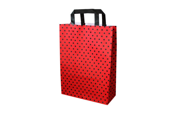 Papiertragetaschen "DUO-PUNKTE", 80g/qm, rot mit schwarzen Punkten, 18 + 8 x 22 cm, 10 Stück