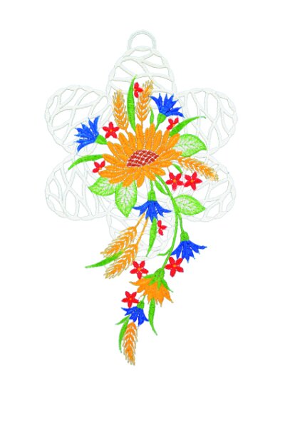 Fensterbild "Sonnenblume", farbig, 17 x 28 cm, Plauener Spitze