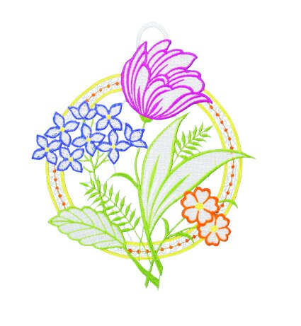 Fensterbild "Kreis mit Tulpe", farbig, 21 x 25 cm, Plauener Spitze