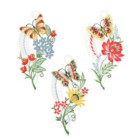 Fensterbild "Schmetterlinge mit Blüte" 3er-Set, farbig, je 10 x 21 cm, Plauener Spitze