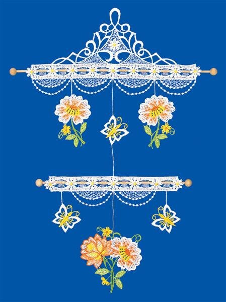 Windspiel "Blumen" farbig, 26 x 36 cm, Original Plauener Spitze