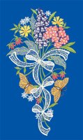 Fensterbild "Frühling mit Schmetterling" farbig, 19 x 35 cm, Original Plauener Spitze