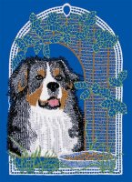 Fensterbild " Hund " farbig, 18 x 25 cm, Original Pl. Spitze Fenster Deko Fensterbehang