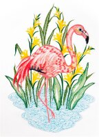 Fensterbild "Flamingo" farbig, 22 x 30 cm, Original Plauener Spitze