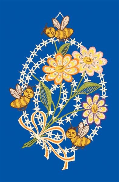 Fensterbild "Sommerwiese" farbig, 21 x 34 cm, Original Plauener Spitze