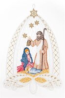 Fensterbild "Christi Geburt" farbig, 20 x 28 cm, Original Plauener Spitze