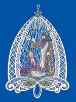 Fensterbild "Christi Geburt" farbig, 20 x 28 cm, Original Plauener Spitze