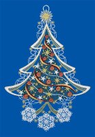 Fensterbild "Weihnachtsbaum" farbig, 24 x 37 cm, Original Plauener Spitze