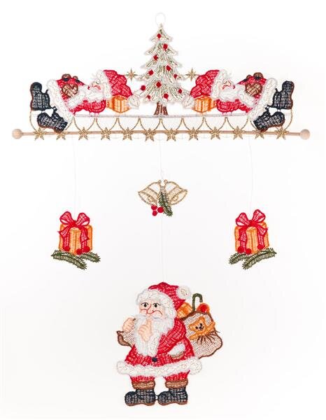 Windspiel "Weihnachtsmann" farbig, 28 x 38 cm, Original Plauener Spitze