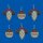 Baumbehang "Kugeln + Zapfen" farbig, 6er Set, 4 x 5 cm und 7,5 x 6,5 cm, Original Plauener Spitze
