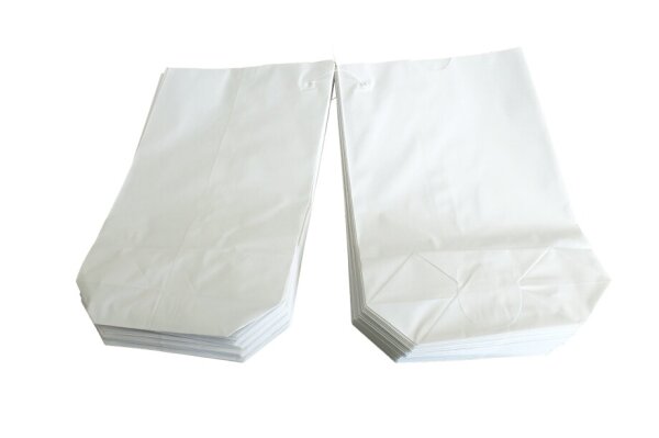 Papierbodenbeutel weiß, gefädelt, 14 x 22 cm, 0,5 kg, 500 Stück