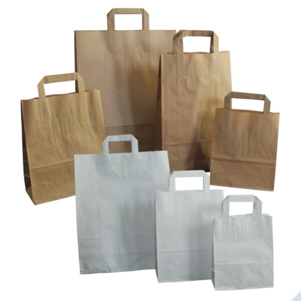 Papiertragetaschen braun oder weiß, verschiedene Größen und Mengen